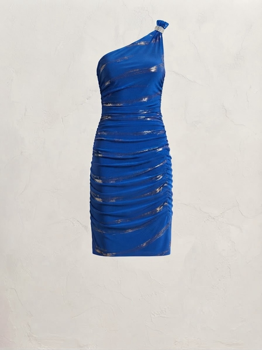 One-Shoulder Ruched Mini Dress in Royal Blue
